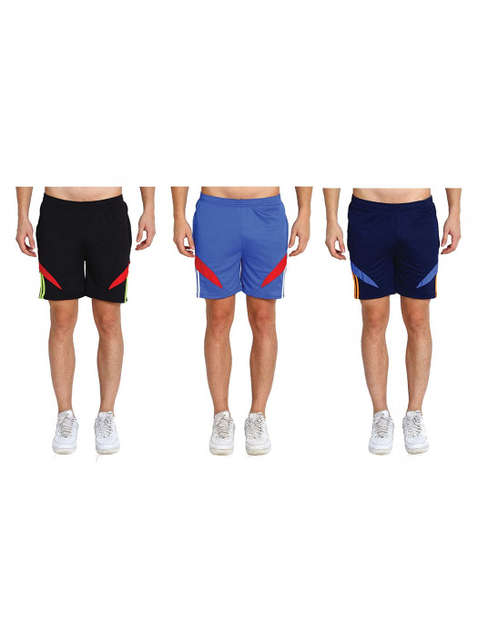 M.R.D.S Running & Sports Shorts for Men with Zipper Pockets (Free Size Waist 28 to 34 Inch) (Black, Navy Blue, Light Blue)